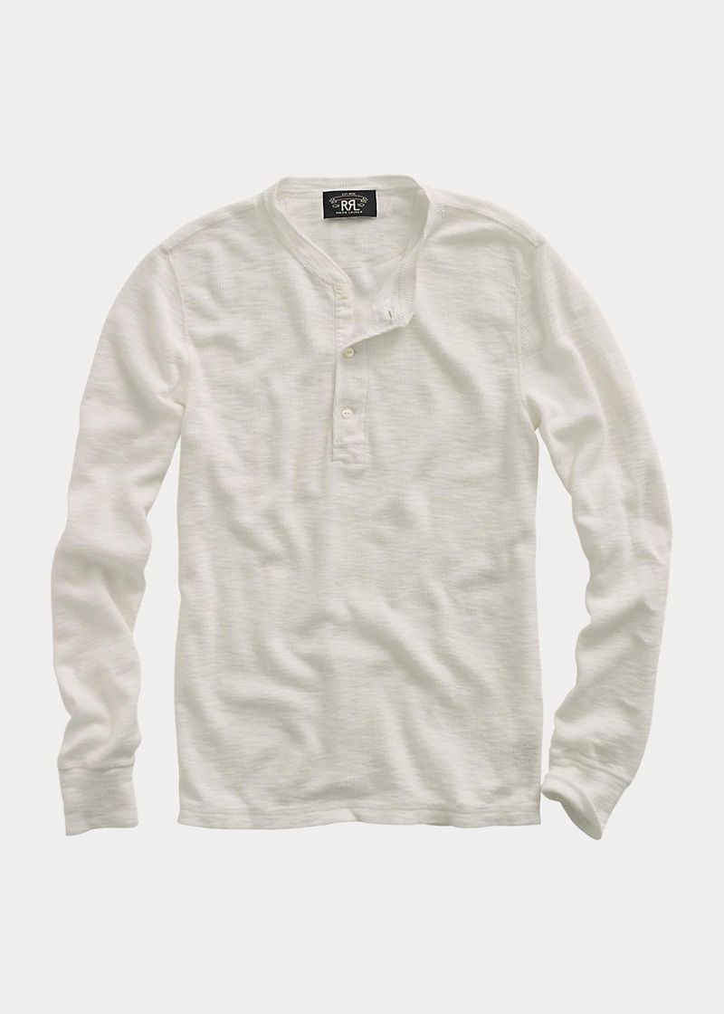 RRL T シャツ メンズ 白 Waffle-knit Henley YWZSQ7238